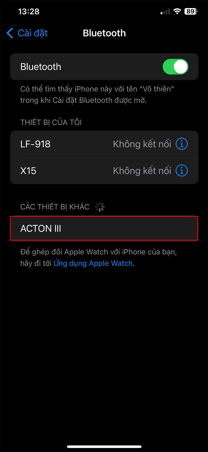 Kết nối thiết bị: Trên thiết bị di động (điện thoại, máy tính bảng), vào phần cài đặt Bluetooth và chọn “Marshall Acton III” từ danh sách thiết bị để kết nối.